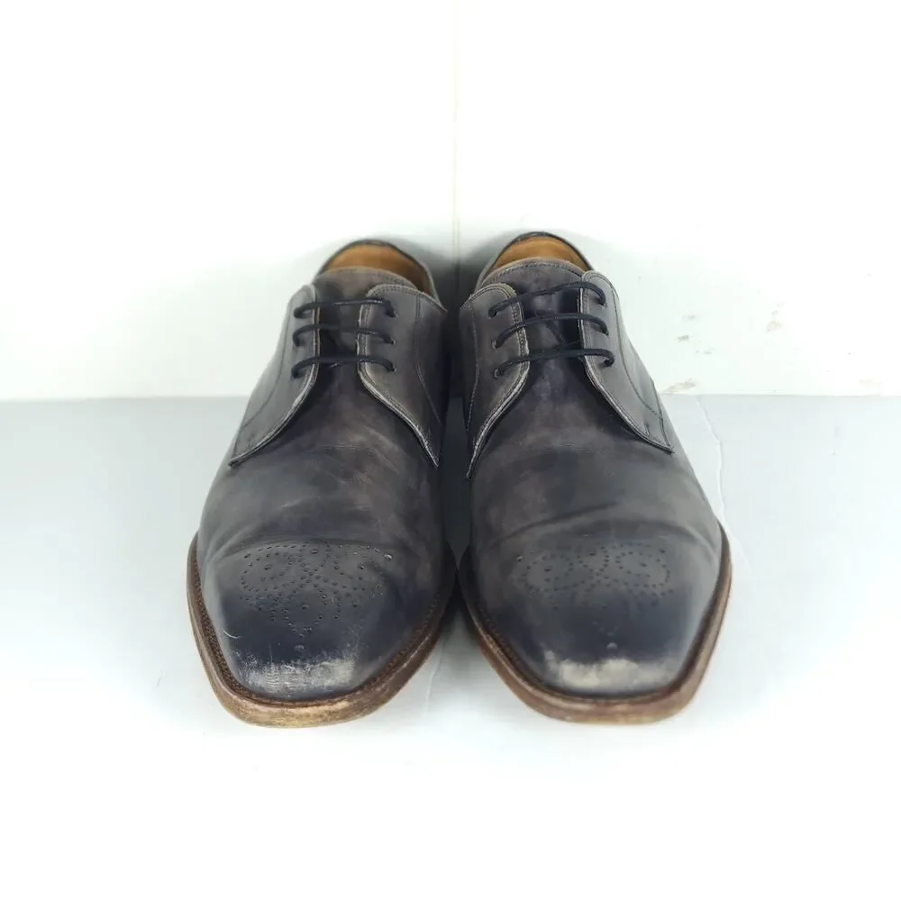 Magnanni Men's Gerard US9M Gray Leather Medallion Toe Oxfords Derby Shoes